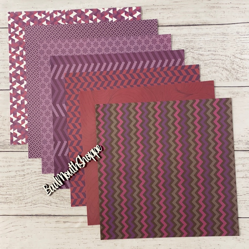12x12 Scrapbook Paper Lot Purple Pink Red Geometric Print Pattern Retro 21